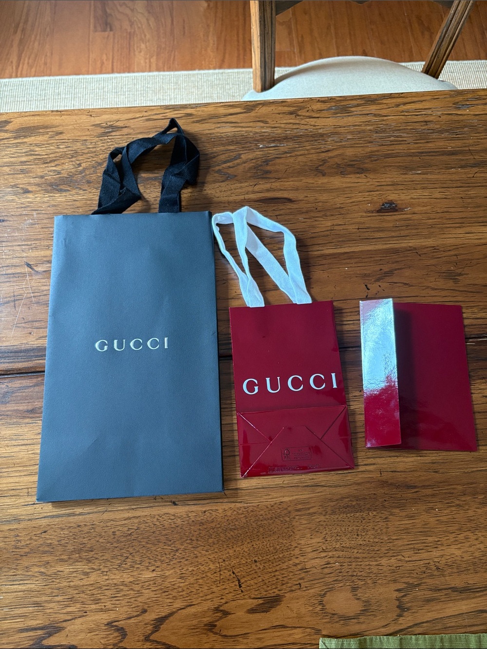 Gucci Small Red Gift Bag and Black Logo Tote plus red envelope. New!